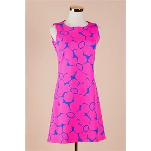 Sz S Mahi Gold Hot Pink/Cobalt Blue Floral Charlotte Sleeveless Sheath Dress EUC